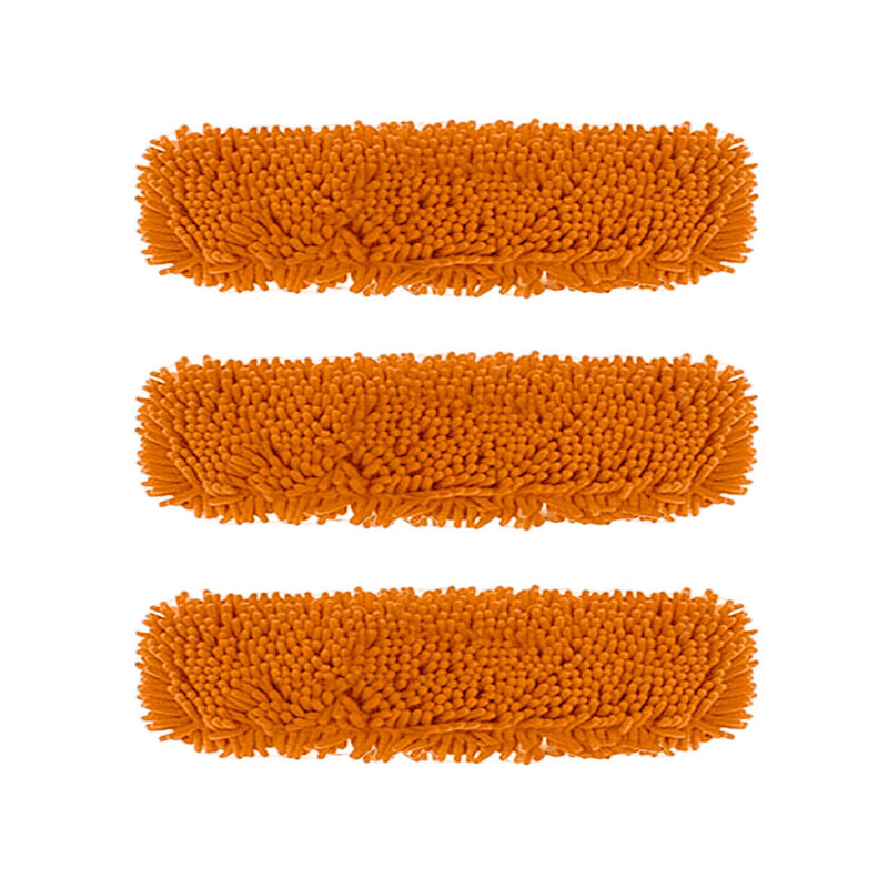 3X Microfiber Flat Mop Covers 60cm X 12cm Orange Chenille Pvc