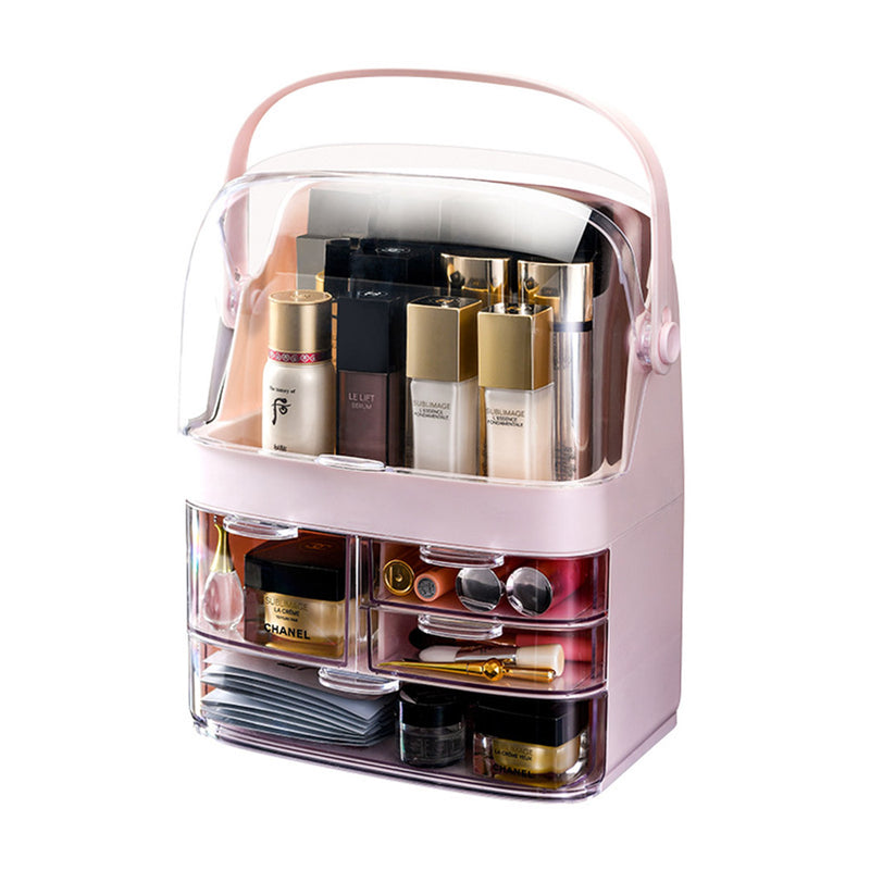 3 Tier Pink Makeup Storage Organizer ABS Plastic Waterproof Dustproof Handle