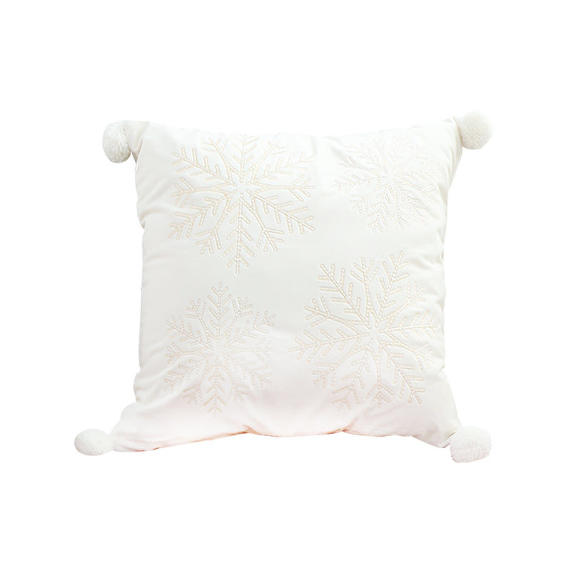 Throw Pillow 45cm White Plush Polyester Square Snowflake Ball Design