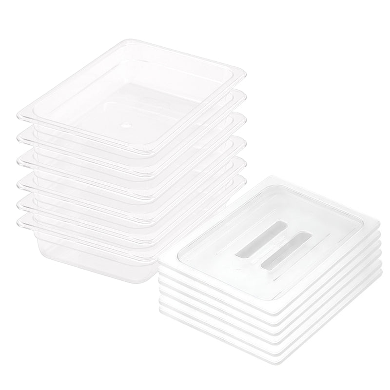 65mm Gastronorm GN Pan Set Polycarbonate 1/2 Food Tray Bundle of 6 With Lid