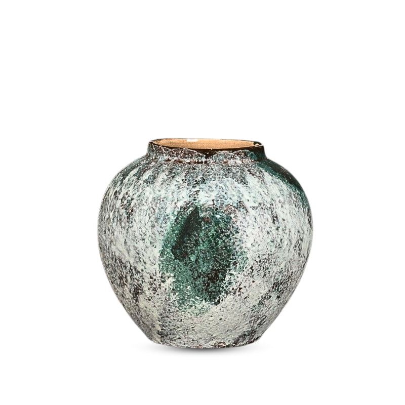 Small Ceramic Flower Vase 21x22cm Green Handcrafted Elegant Home Decor