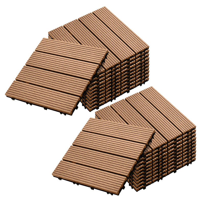 2X 11 pcs Wooden Composite Decking Tiles Outdoor Slip Resistant Coffee Flooring