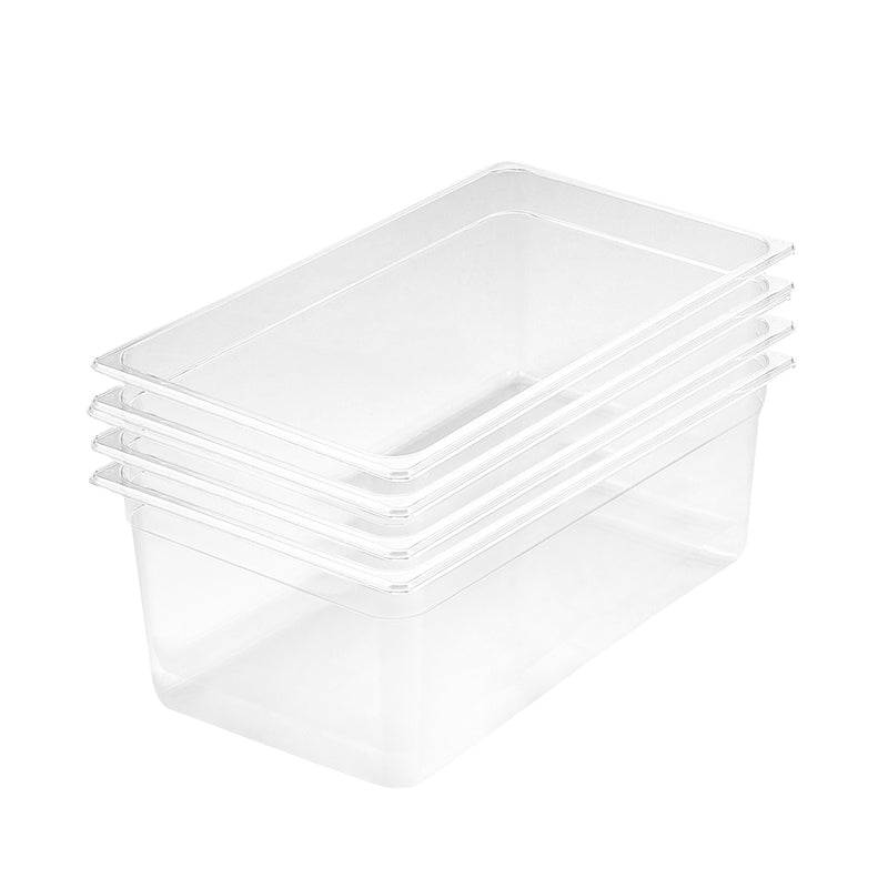 200mm Clear GN Pan 1/1 Food Tray Set of 4 Polycarbonate Dishwasher Safe