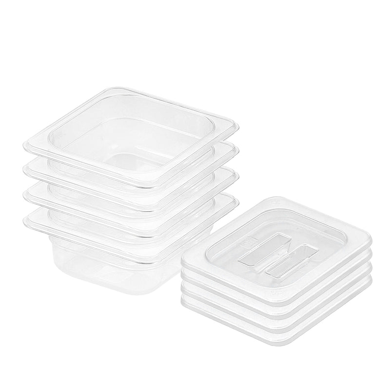 65mm Clear 1/6 Gn Polycarbonate Pan 17.5x16x6.5Cm With Lid Bundle of 4