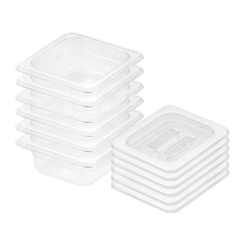 65mm Polycarbonate 1/6 Gastronorm Pan Clear With Lid Bundle of 6
