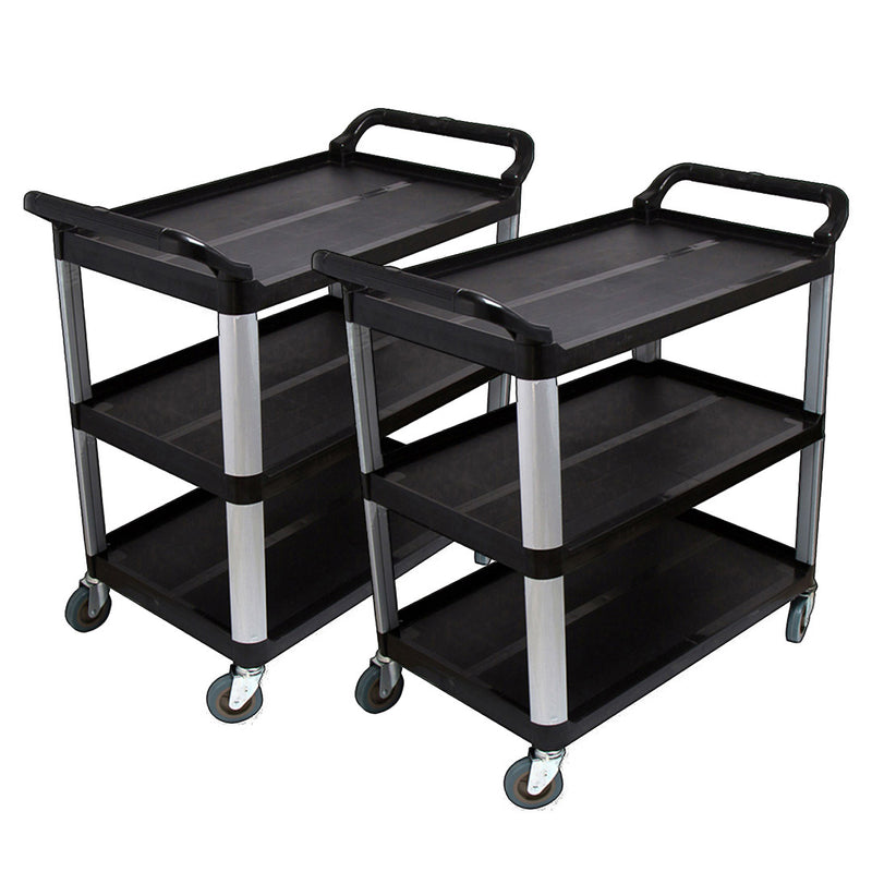 2X 3 Tier Food Cart Steel Frame Pvc Shelves Large 950x500x960 4 Inch Tpr Wheels