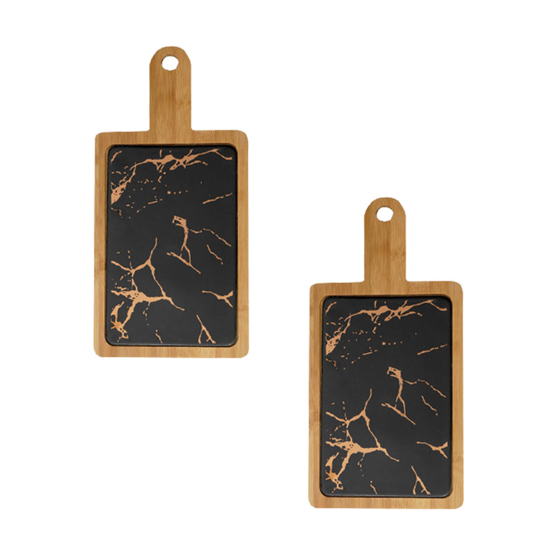 2X 33.5cm Black Wooden Serving Tray Slate Chopping Board Home Decor