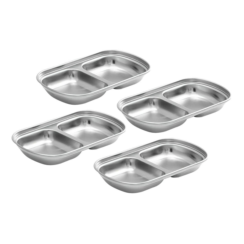 15cm Stainless Steel Divided Sauce Dish Two Compartments Silver Set Of 4