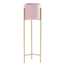 2 Layer Gold Metal Plant Stand 60cm With Pink Pot Holder Indoor Shelving Rack