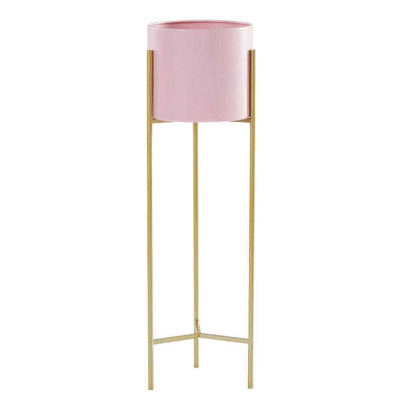 2 Layer Gold Metal Plant Stand 60cm With Pink Pot Holder Indoor Shelving Rack
