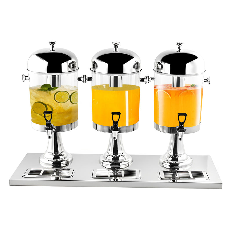 Triple Head 24L Stainless Steel Transparent Beverage Dispenser Silver Commercial