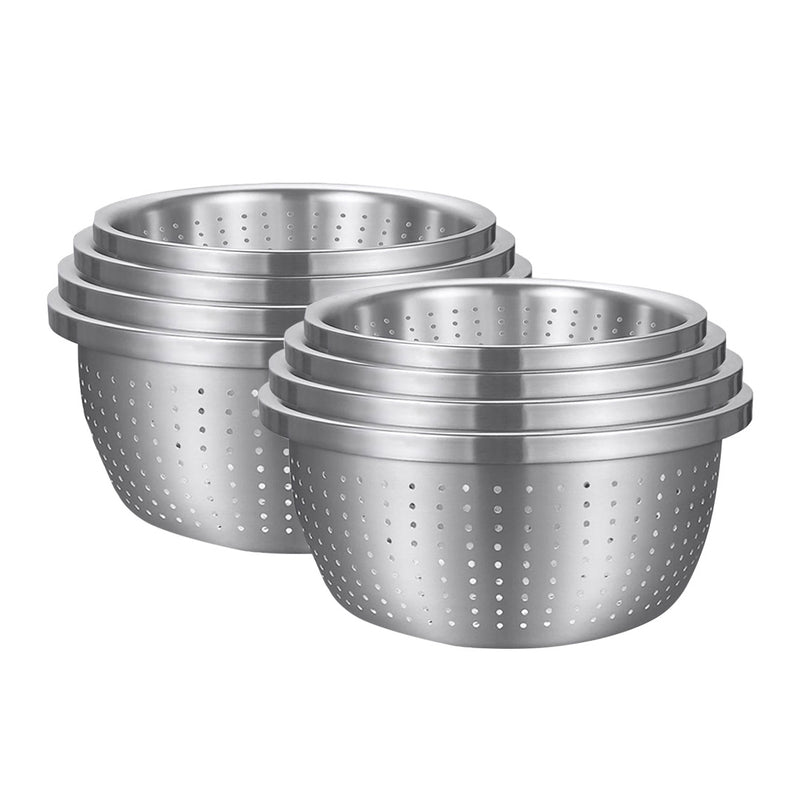 2X Stainless Steel Nesting Colander Bowls Set of 4 Perforated Kitchen Strainer