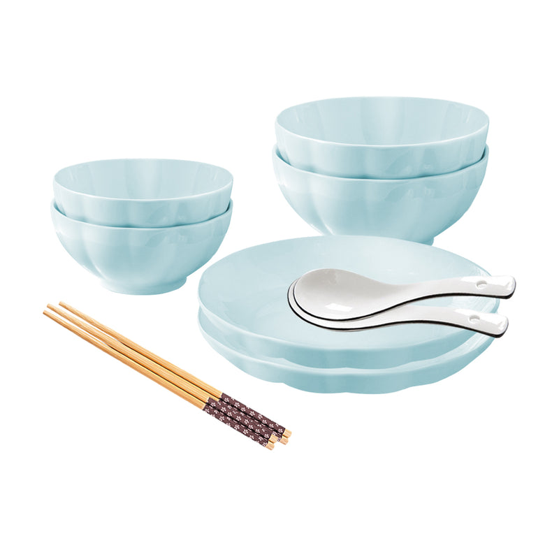 Light Blue Japanese Ceramic Dinnerware Set of 6 4.5 Inch Bowls 7 Inch Plates