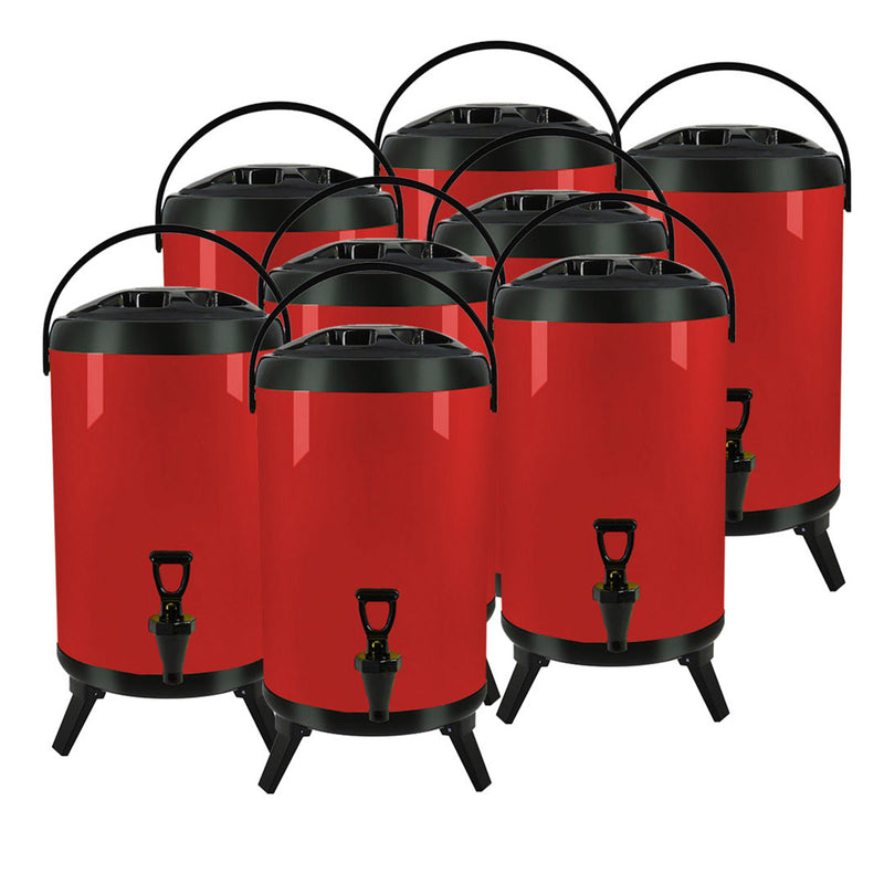 8X 16L Stainless Steel Insulated Beverage Dispenser with Faucet Red