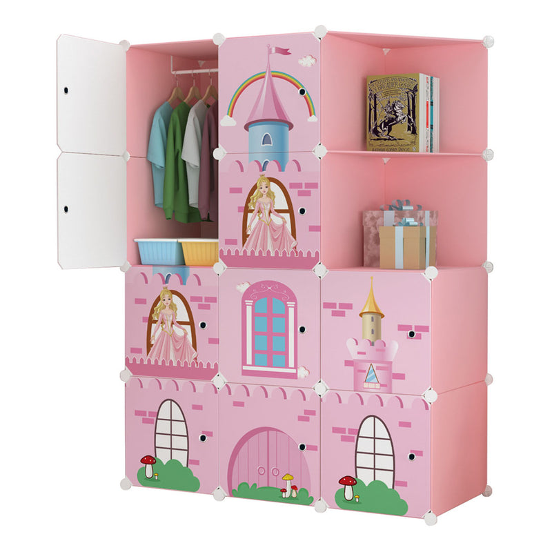 10 Cubes Portable Wardrobe Pink Castle Print Polypropylene 110.5x37x146cm Modular