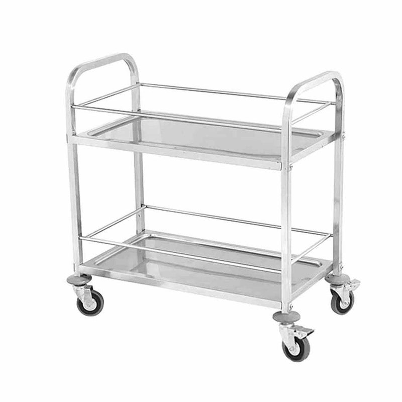 2 Tier Stainless Steel Utility Cart 85x45x90cm 18/10 4 Inch Locking Wheels
