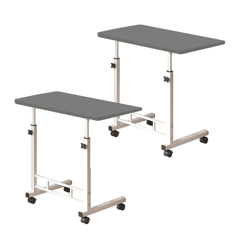 2X Gray Wood Bedside Table 40x80cm Portable Student Desk With Wheels
