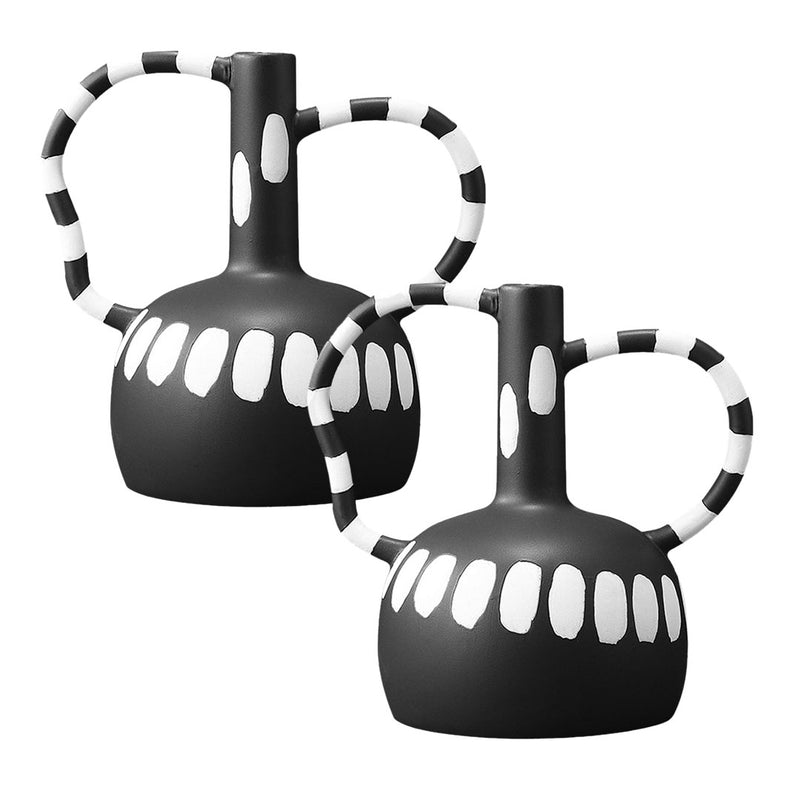 2X Decorative Ceramic Vase 26.5x17x25cm Polka Dot Black And White Handmade