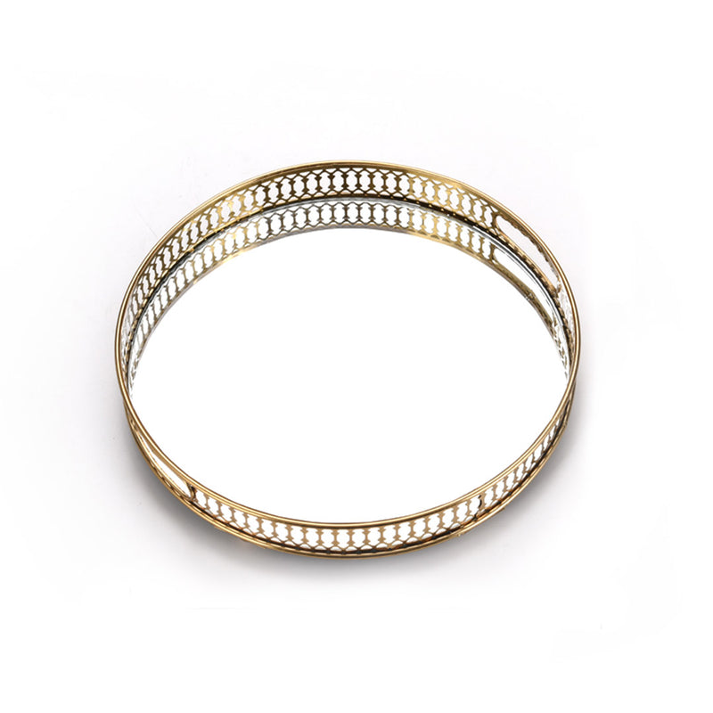 Gold 32cm Round Mirror Vanity Tray Glass Metal Makeup Jewelry Organizer