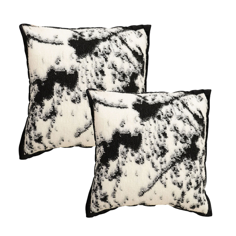 2X 45x45cm Velvet Plush Square Throw Pillow Leopard Ink Splatter Black White