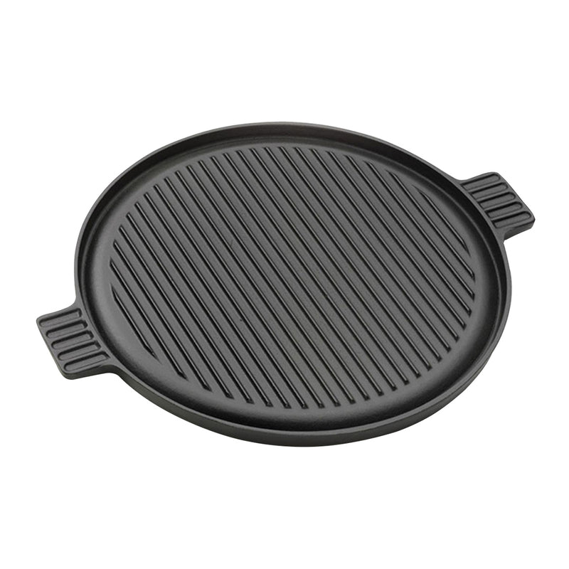 43cm Round Ribbed Cast Iron Frying Pan Skillet Sizzle Platter With Handle