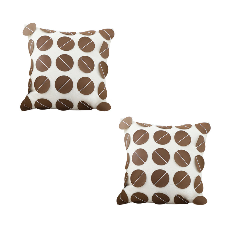 2X 45cm Brown Leather Square 3D Circle Pattern Throw Pillow