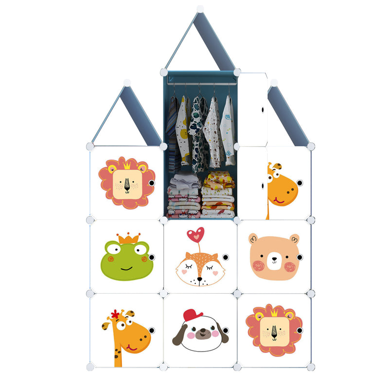 10 Cubes Portable Wardrobe Diy Animal Design Plastic White 110.5x37x165cm