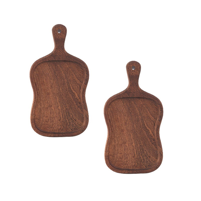 2X 18cm Brown Wooden Serving Tray Board with Handle Eco-Friendly Home Decor
