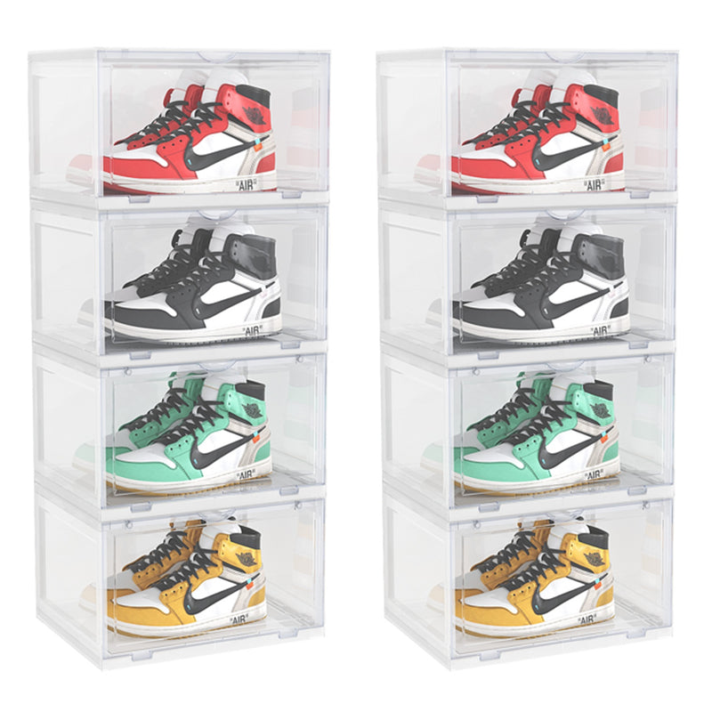 2X 4 Tier Transparent Plastic Shoe Organizer Stackable Storage Box Magnetic Door
