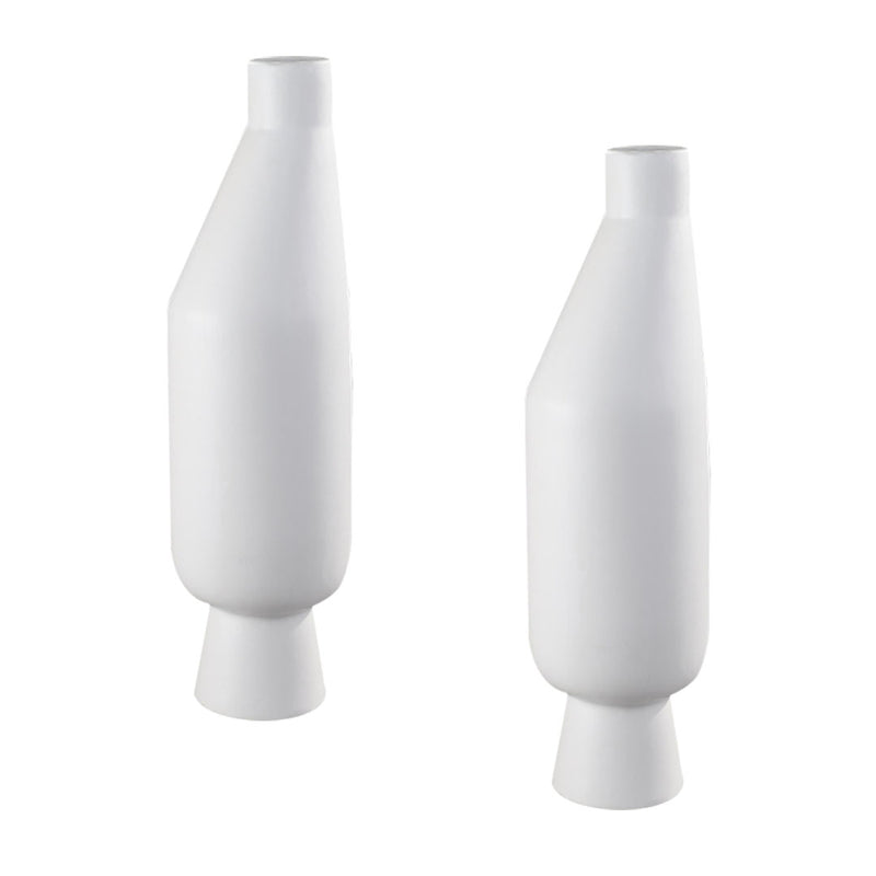 2X Ceramic Vase 14x52cm Modern Minimalist Narrow Top Rounded Body White
