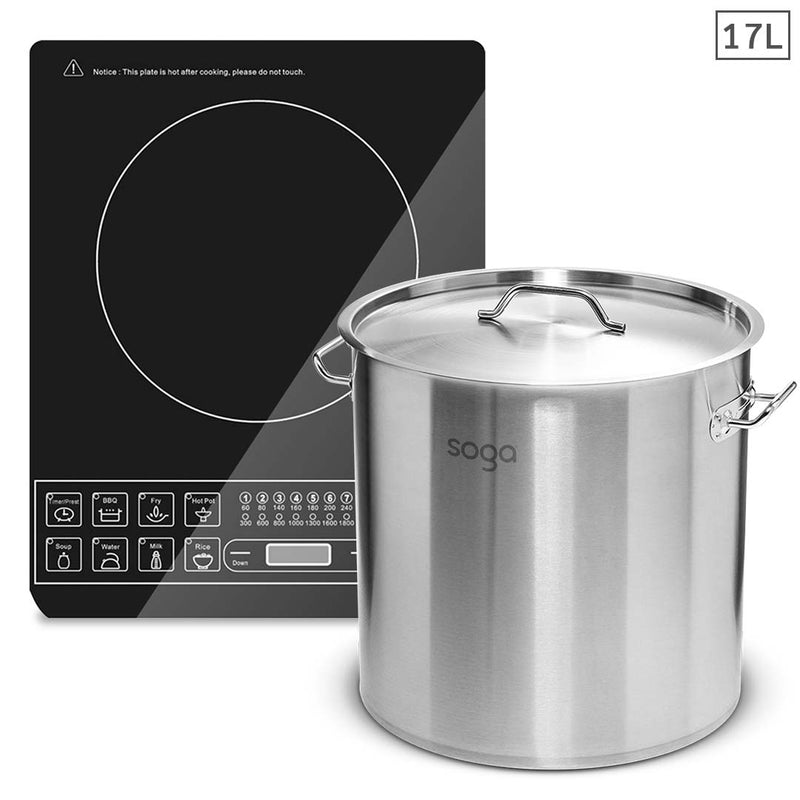 Induction Cooktop 2000W Portable Electric With 17L Stainless Steel Stockpot