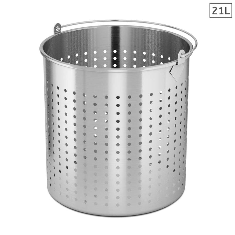 21L 18/10 Stainless Steel Perforated Stockpot Insert Pasta Strainer 30cm Silver
