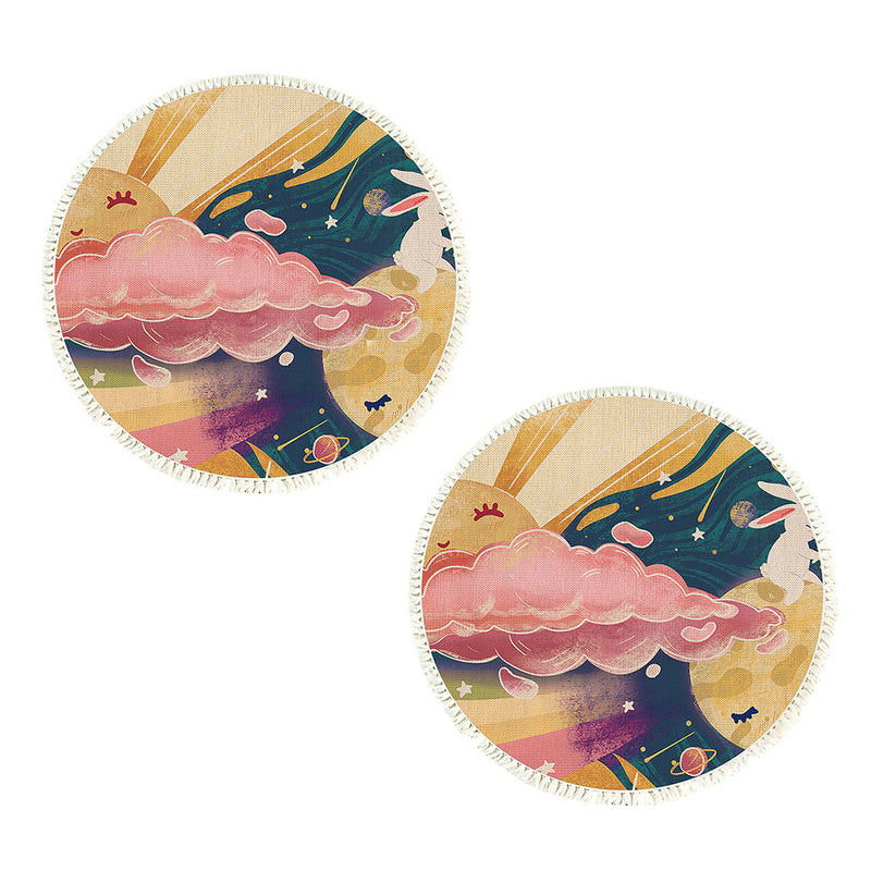 2X 120cm Round Polyester Area Rugs Multicolor Boho Tassels Non Slip Backing