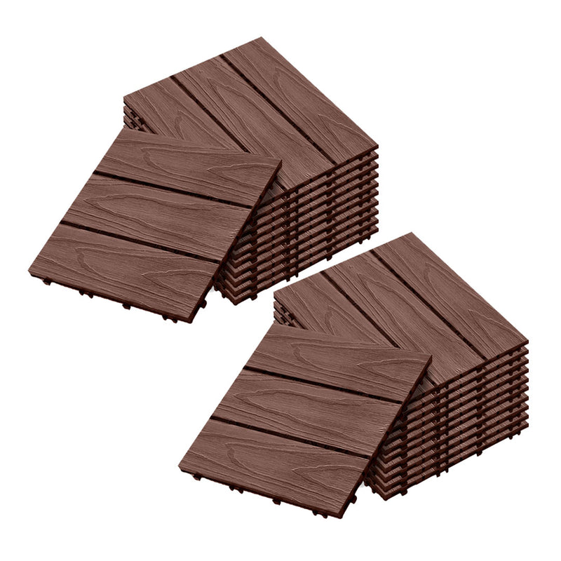 2X 11 pcs Wood Plastic Composite Decking Tiles 30X30X2.2cm Dark Chocolate