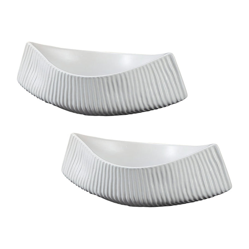 2X Boat Shaped Serving Plate White Ceramic 37cm Kitchenware Appetizer Tray