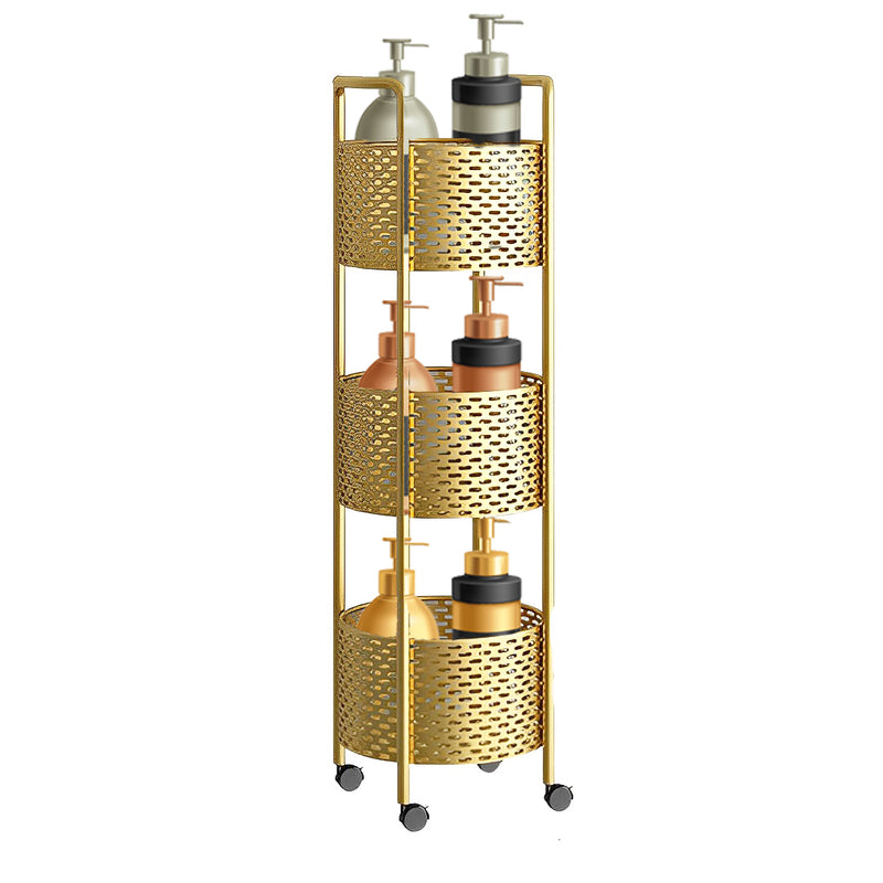 3 Tier Metal Bathroom Shelf Gold 27x27x93cm 360 Degree Casters