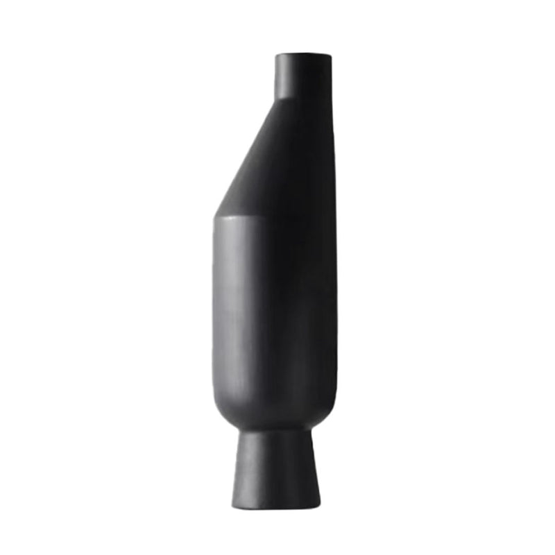 Modern Minimalist Ceramic Vase 14x52cm Black Narrow Top Rounded Body