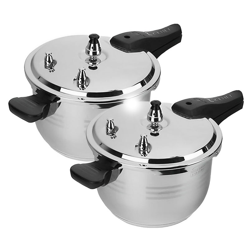2X 4L 18/10 Stainless Steel Pressure Cooker Induction Triple Lock Thick Base