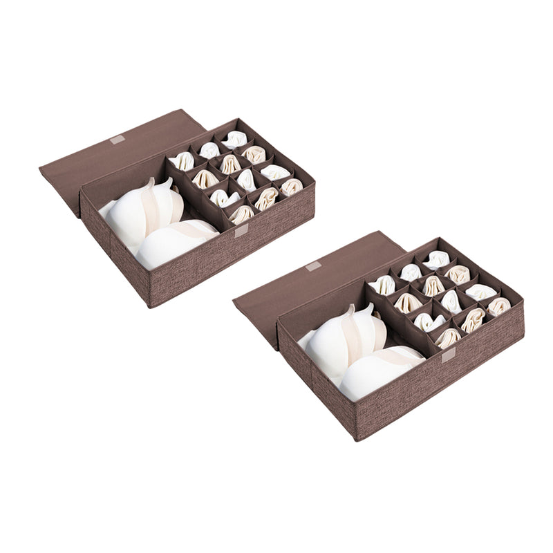 2X Coffee Foldable Flip Top Underwear Storage Box 44cmx29cmx13cm Polyester