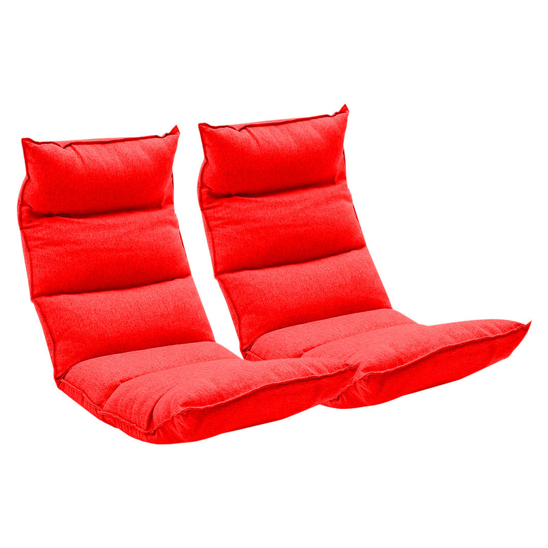 2X Foldable Suede Floor Lounge Recliner Chair 5 Positions 130x53x13cm Red