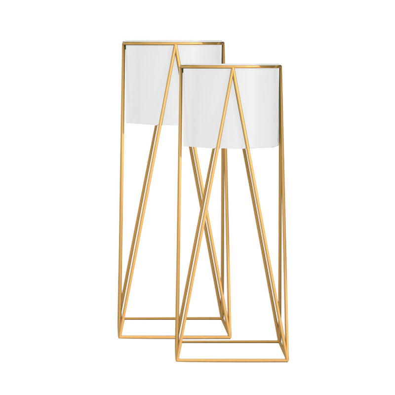 2X 70cm Gold Painted Iron Plant Stand With Detachable White Enamel Pot Corner
