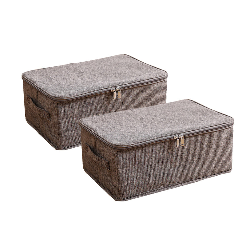 2X Foldable Fabric Storage Box 38cmx26cmx15cm Coffee Double Zipper