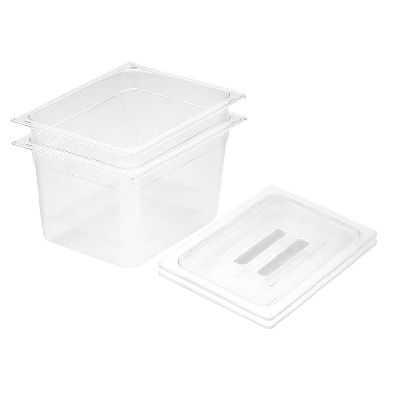 Clear Polycarbonate Gastronorm Pan 200mm Set of 2 with Lids Durable Transparent