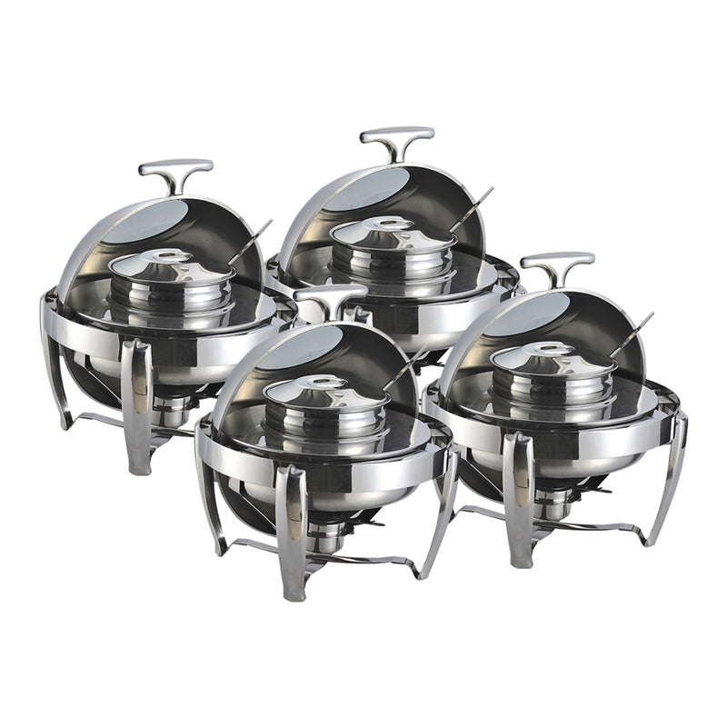 4X 6.5L Stainless Steel Round Roll Top Soup Tureen Chafing Dish With Window Lid