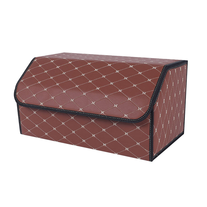Leather Car Boot Organizer Large Foldable Trunk Storage Box Coffee Gold Stitch