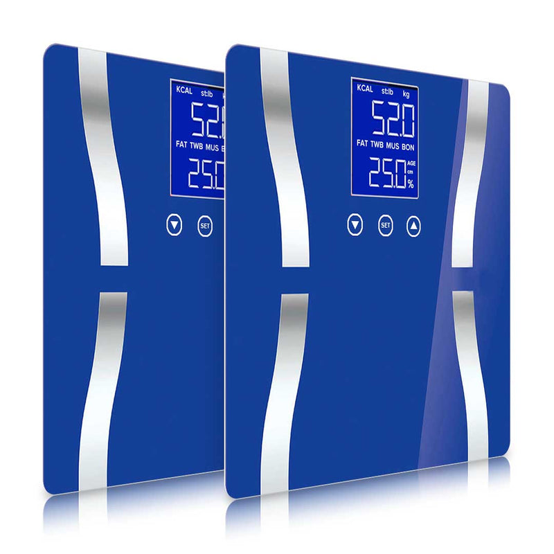 2X Digital Glass Body Fat Scale LCD Display High Precision Sensor Blue 180kg