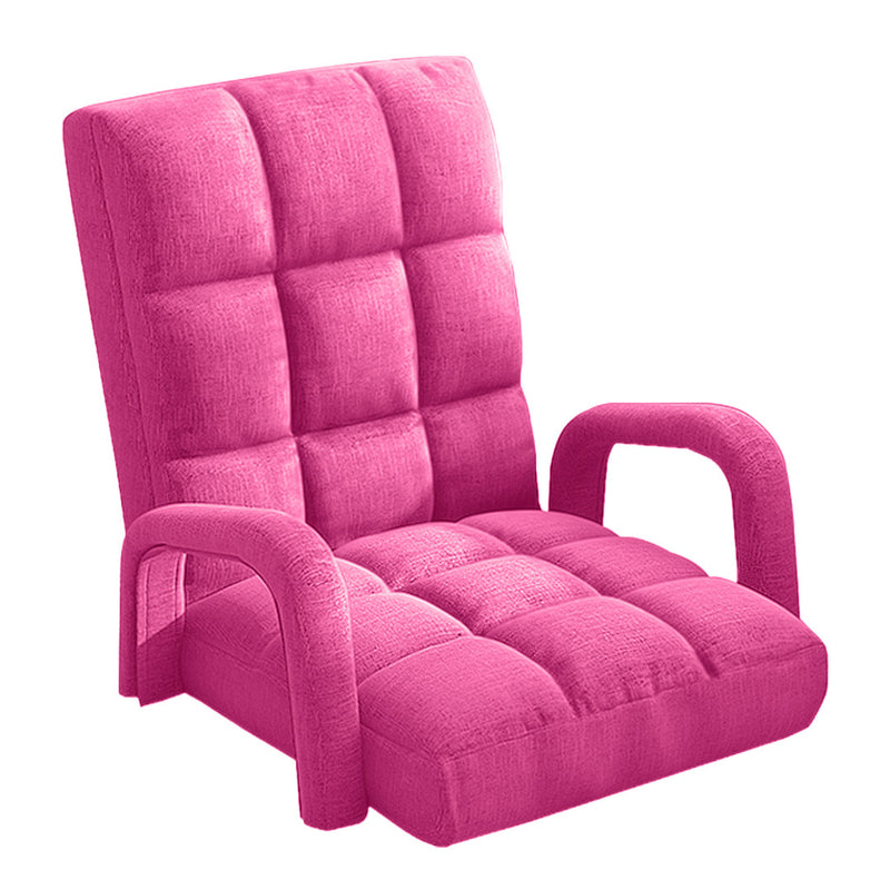 Foldable Linen Floor Recliner Chair Armrest 135 X 58 X 20Cm 5 Angles Pink