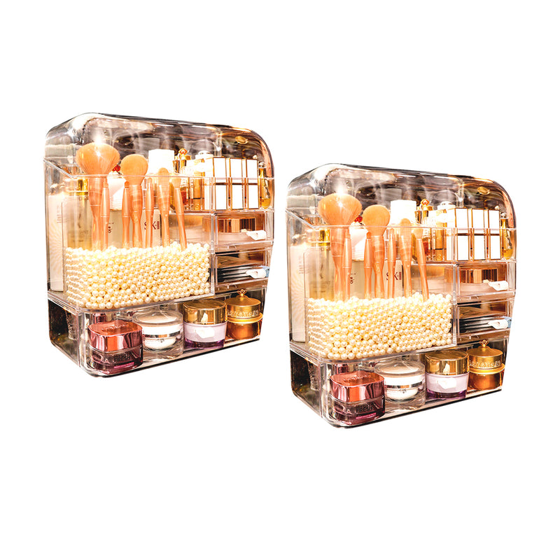 2X Clear Plastic Cosmetic Storage Box with Lid Drawers Waterproof Dustproof