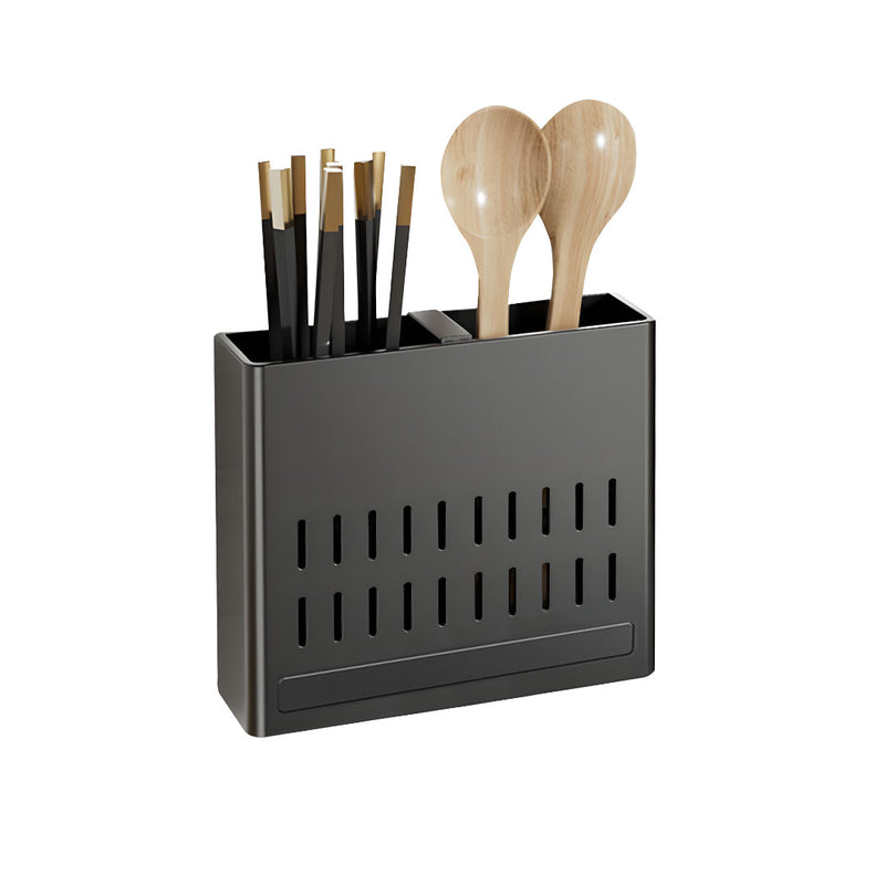 Wall Mounted Aluminum Kitchen Utensil Rack 24x18x7.5cm Black Rustproof
