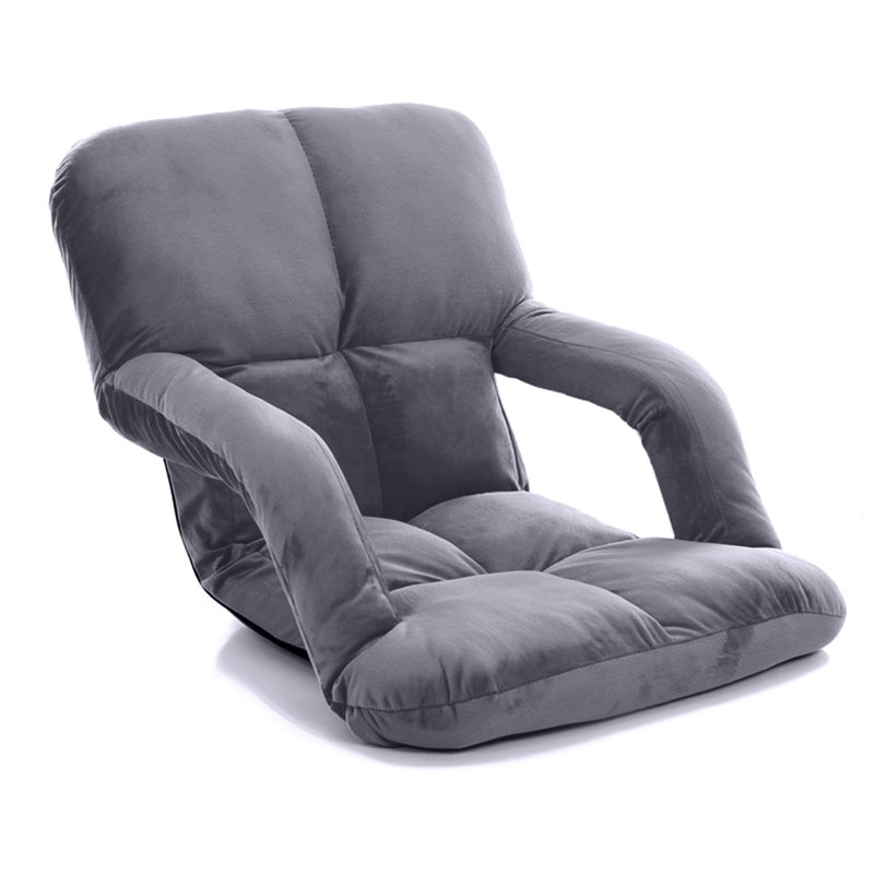 Foldable Grey Floor Lounge Chair Adjustable Recliner with Armrest Flannel
